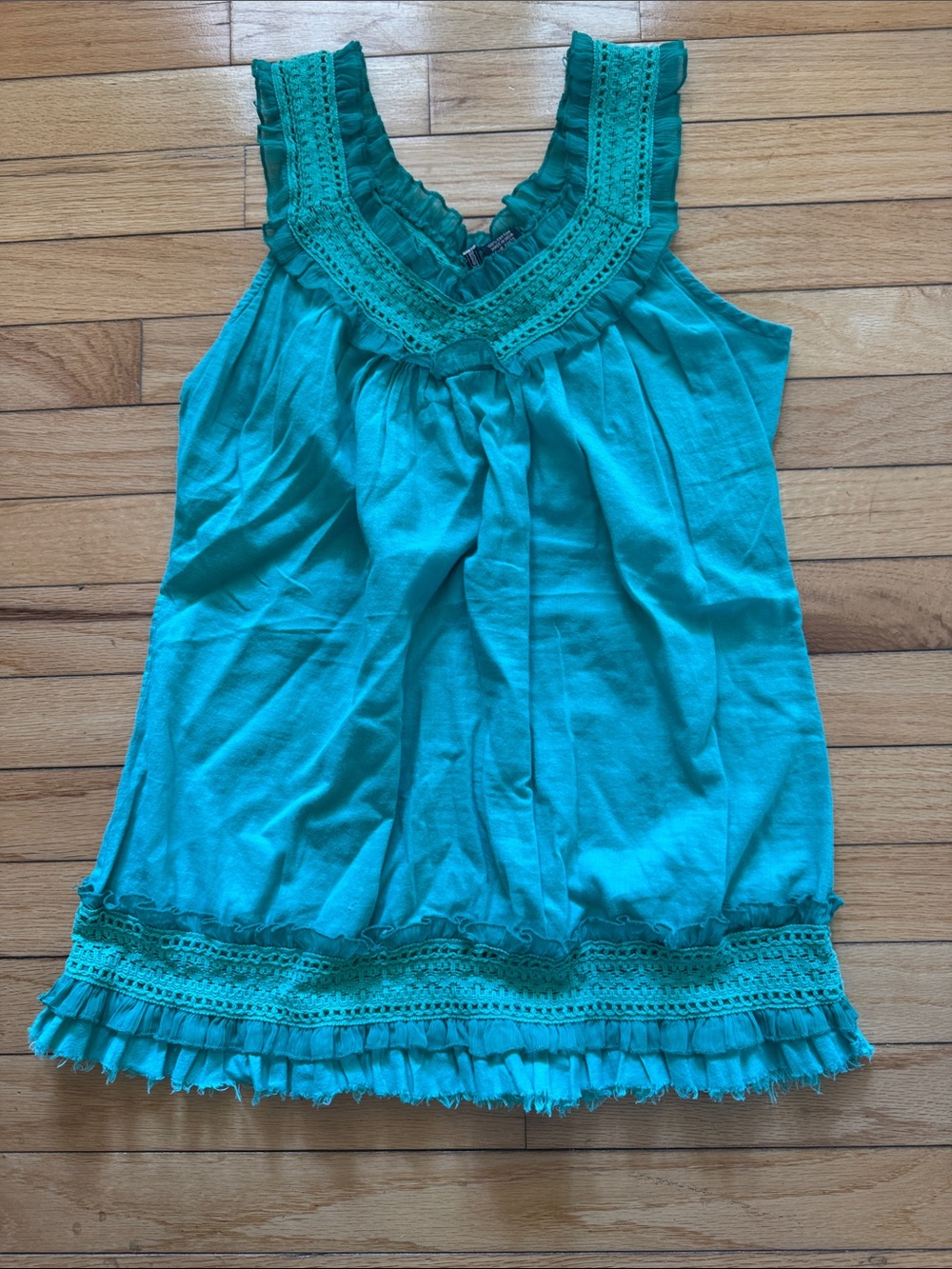 Teal Crochet-Trim Blouse Size Large